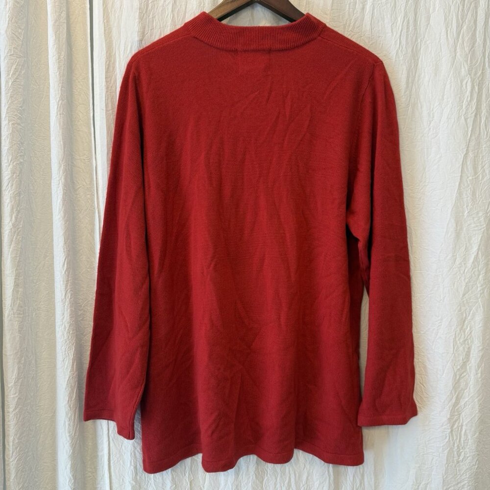 Quacker Factory 1/4 Side Zip Rhinestone Pullover Sweater Womens 1X Red Cozy Soft - Picture 9 of 12